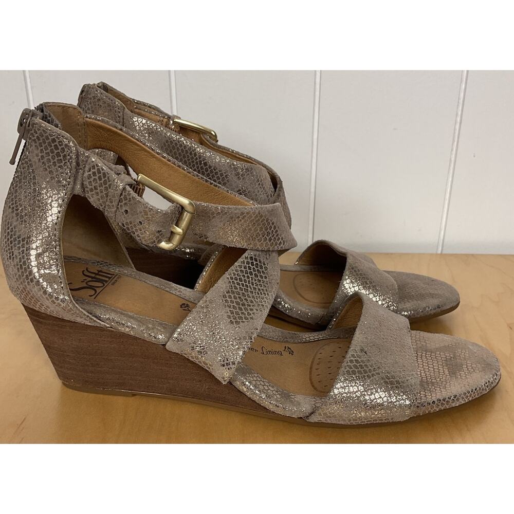 Soffit Mauldin Women's Python Snake Print Bistro Wedge Sandals‎ Size 9.5 - Picture 3 of 7